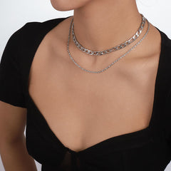 Silver-Plated Curb-Chain & Rope-Chain Layered Necklace