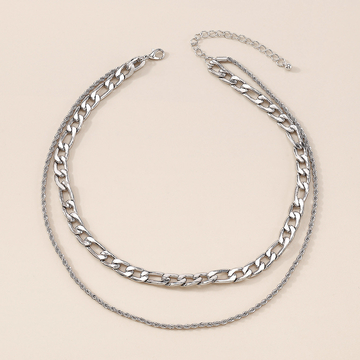 Silver-Plated Curb-Chain & Rope-Chain Layered Necklace