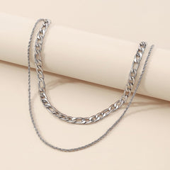 Silver-Plated Curb-Chain & Rope-Chain Layered Necklace