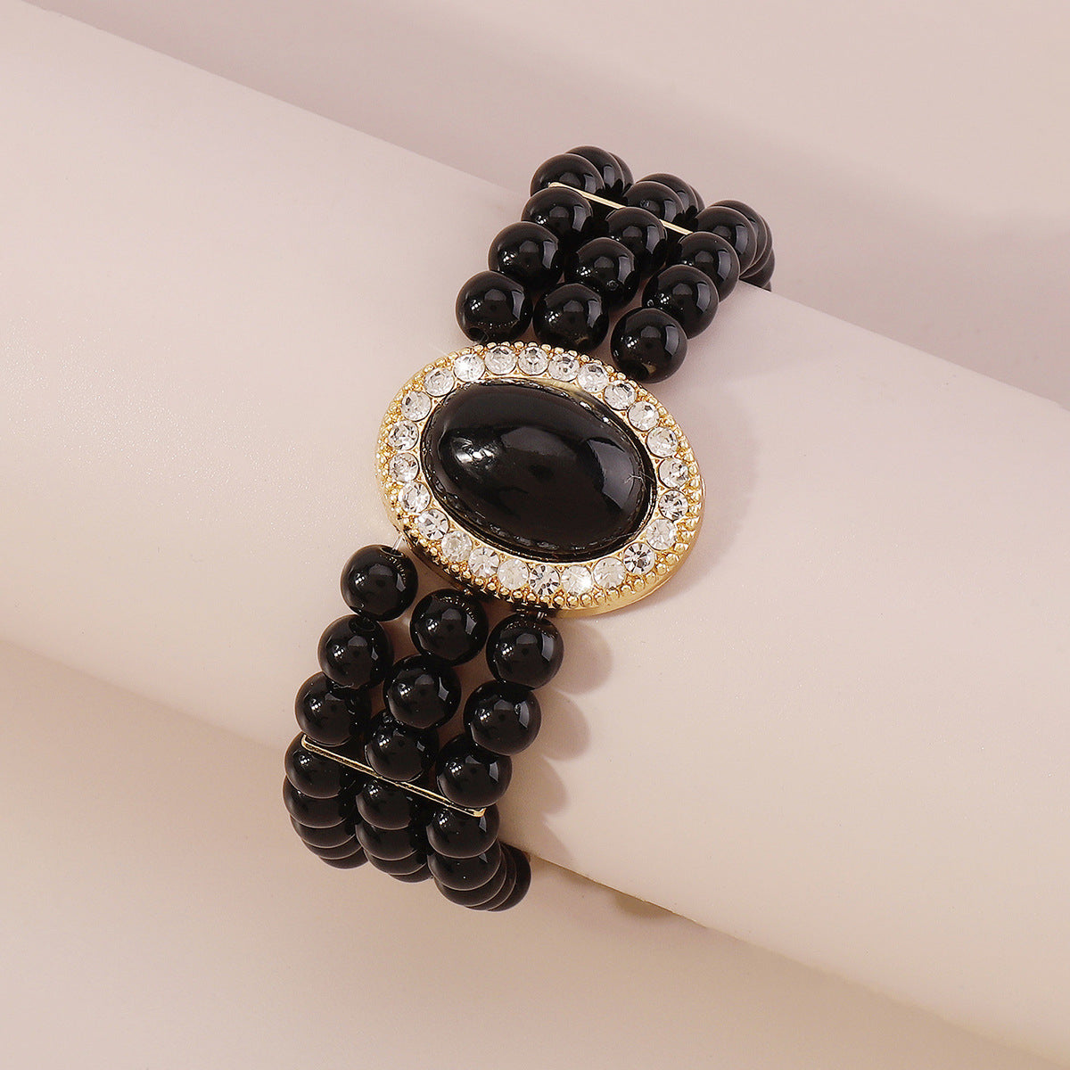 Cubic Zirconia & Black Reesin 18K Gold-Plated Oval Layered Bracelet