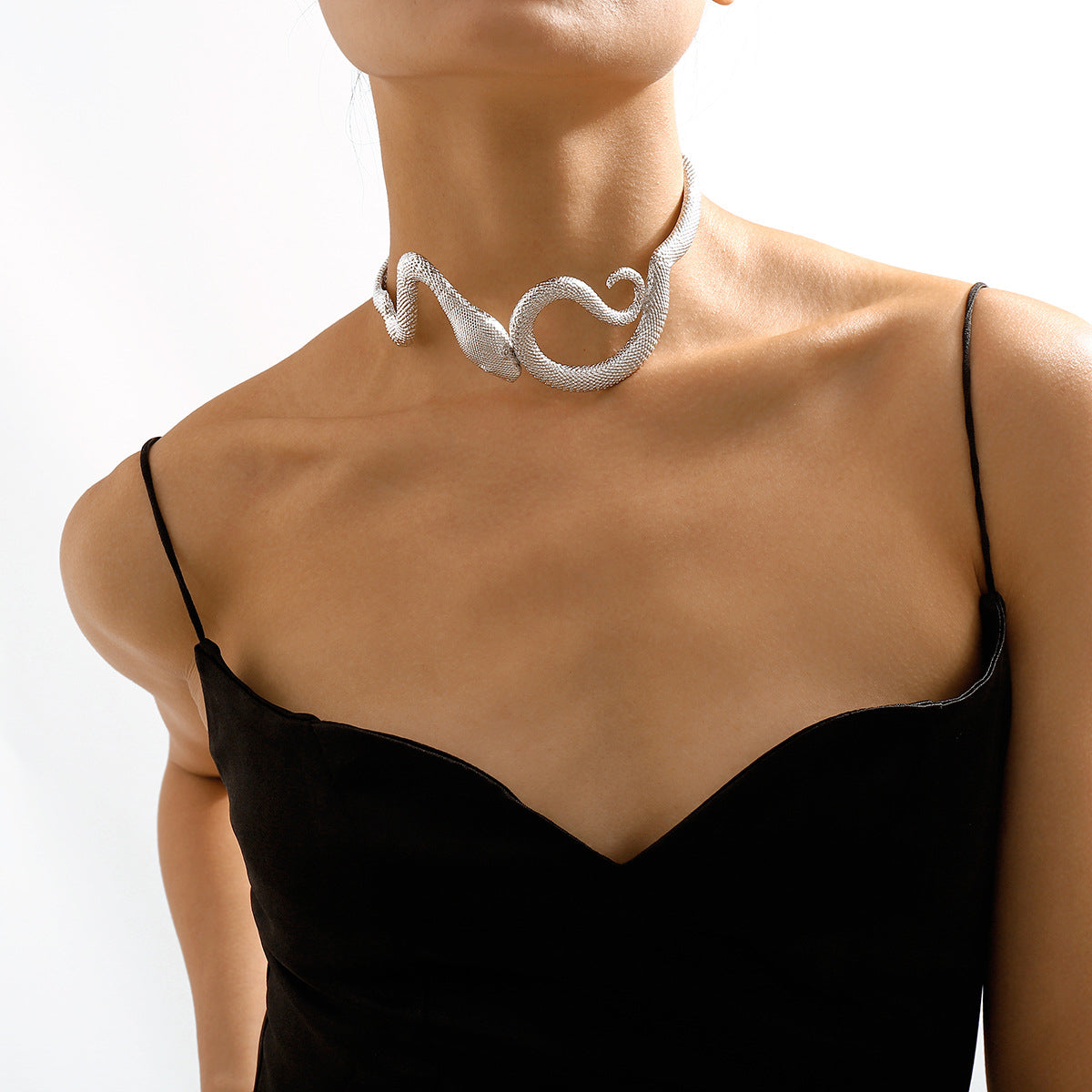 Silver-Plated Textured Snake Choker