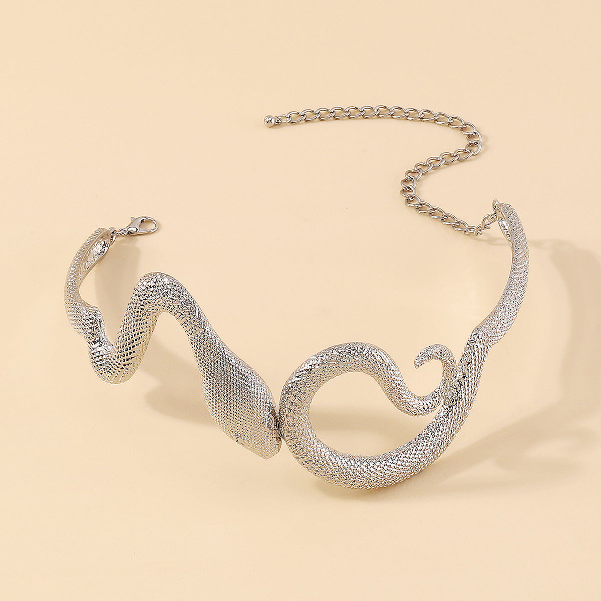 Silver-Plated Textured Snake Choker