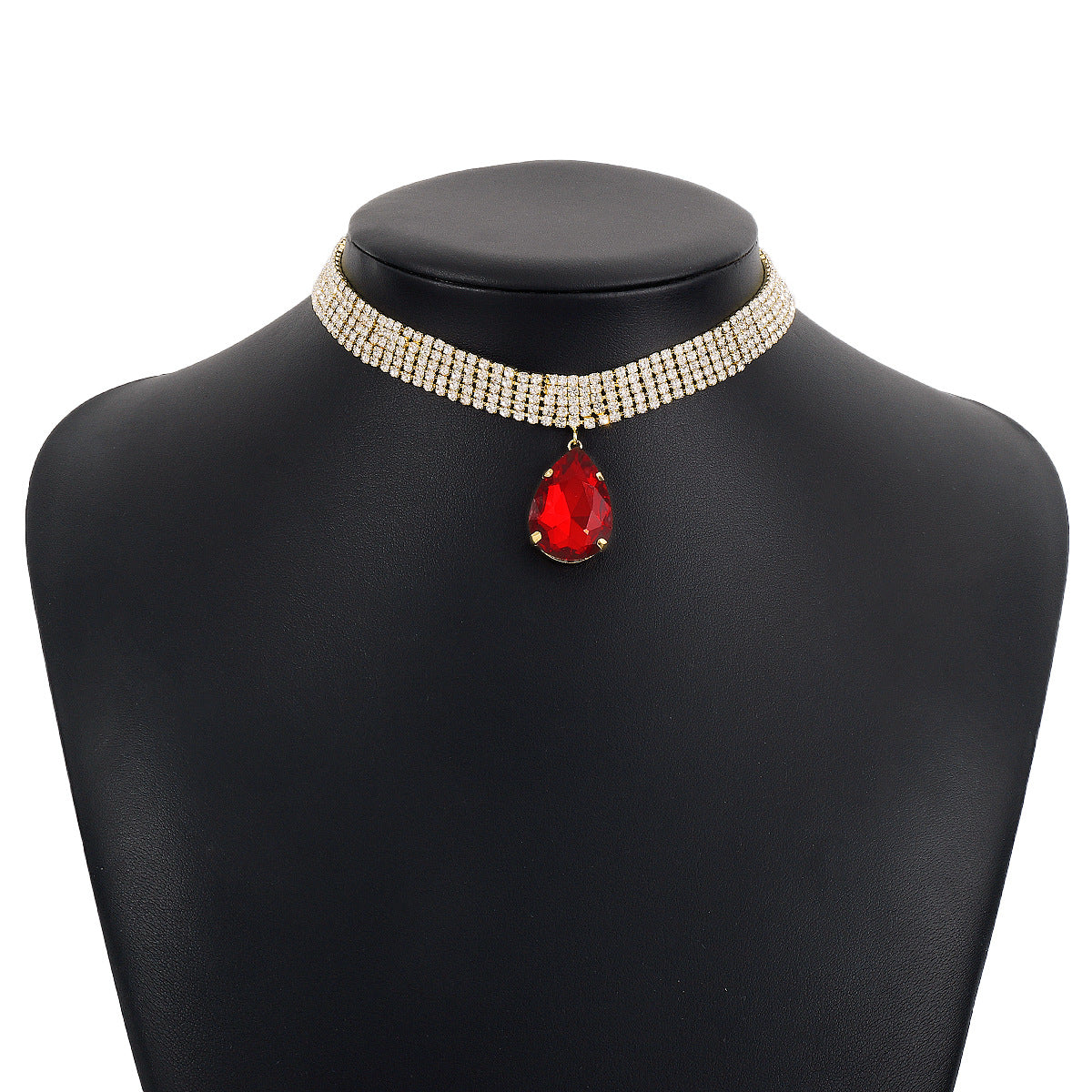 Red Crystal & Cubic Zirconia Drop Pendant Necklace