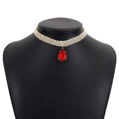 Red Crystal & Cubic Zirconia Drop Pendant Necklace