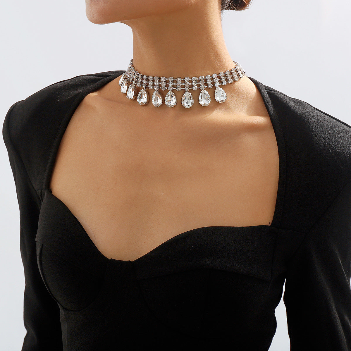 Crystal & Cubic Zirconia Drop Charm Layered Choker