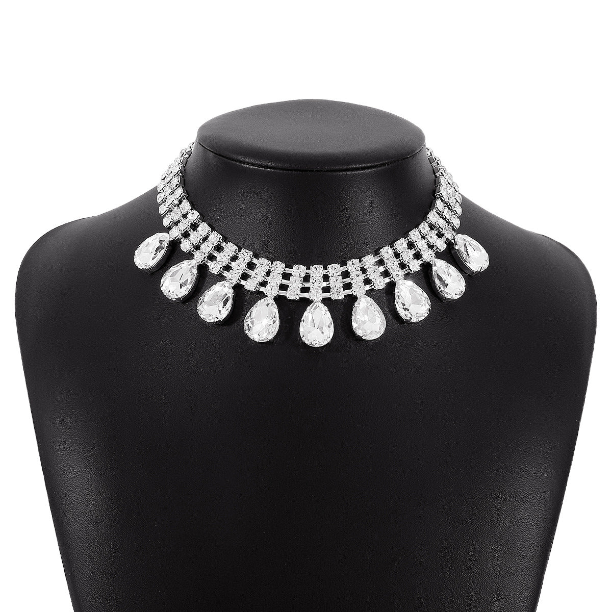 Crystal & Cubic Zirconia Drop Charm Layered Choker