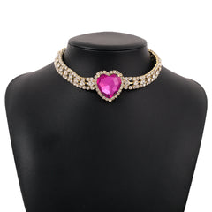 Rose Crystal & Cubic Zirconia Heart Layered Pendant Choker