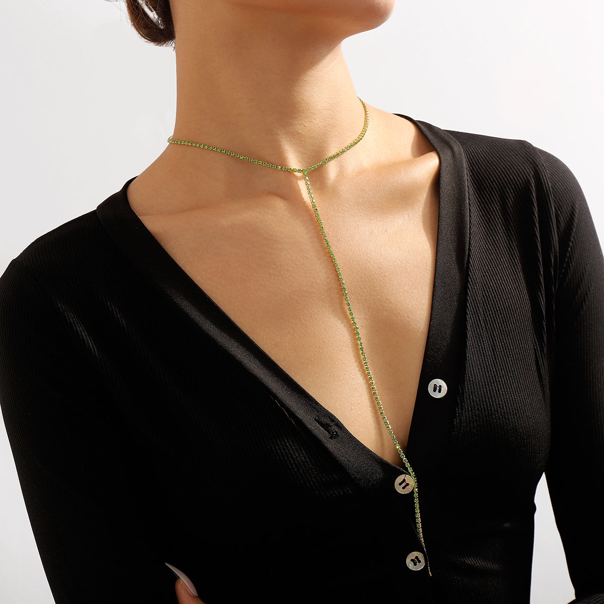 Green Cubic Zirconia & 18K Gold-Plated Lariat Necklace