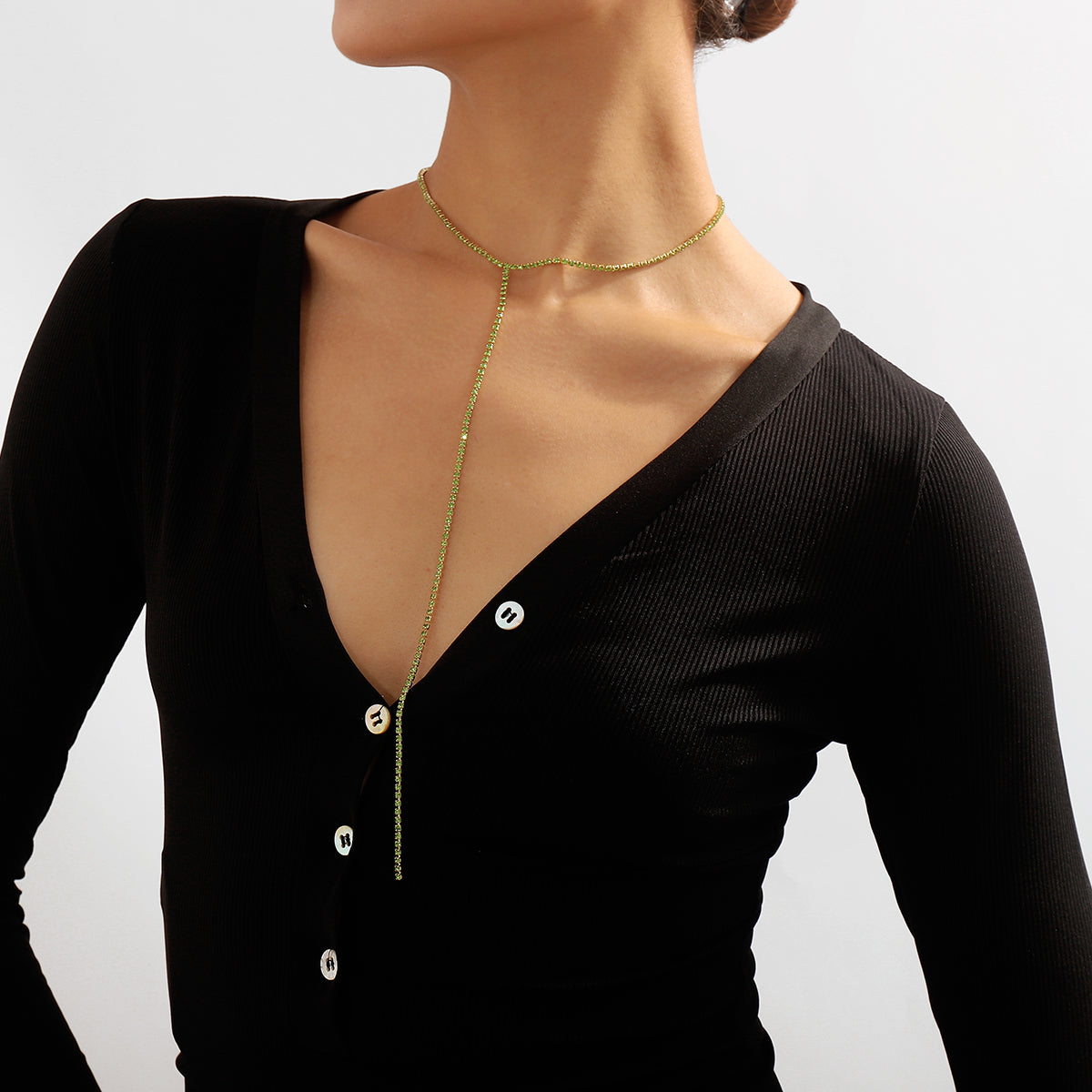 Green Cubic Zirconia & 18K Gold-Plated Lariat Necklace