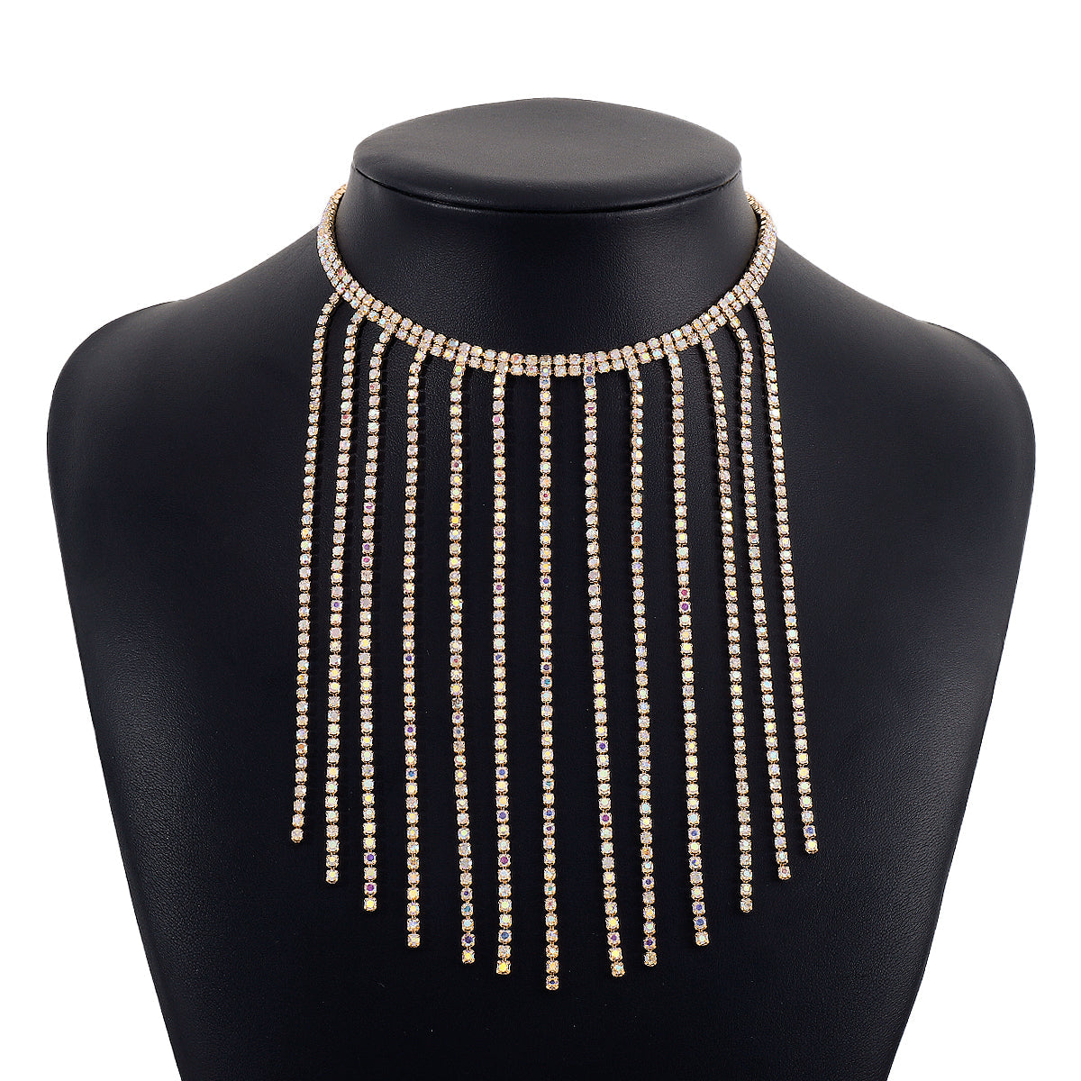 Iridescent Cubic Zirconia & 18K Gold-Plated Tassel Choker