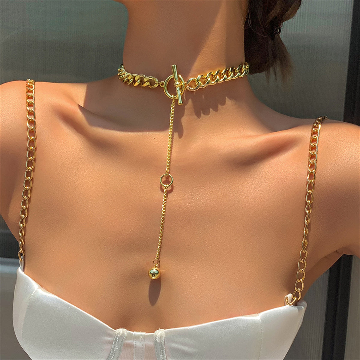 18K Gold-Plated Bead Drop Necklace