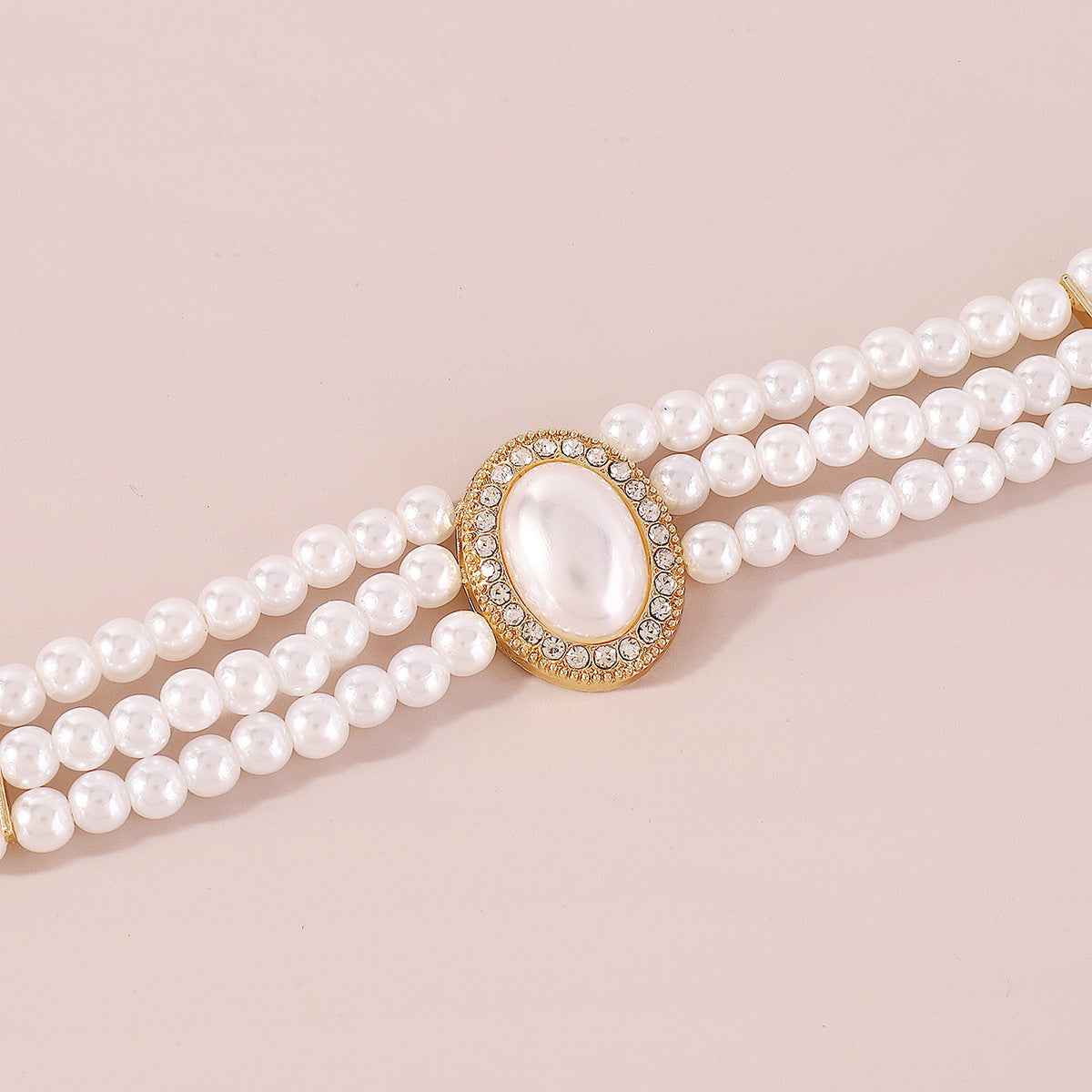 Cubic Zirconia & Pearl 18K Gold-Plated Oval Layered Choker