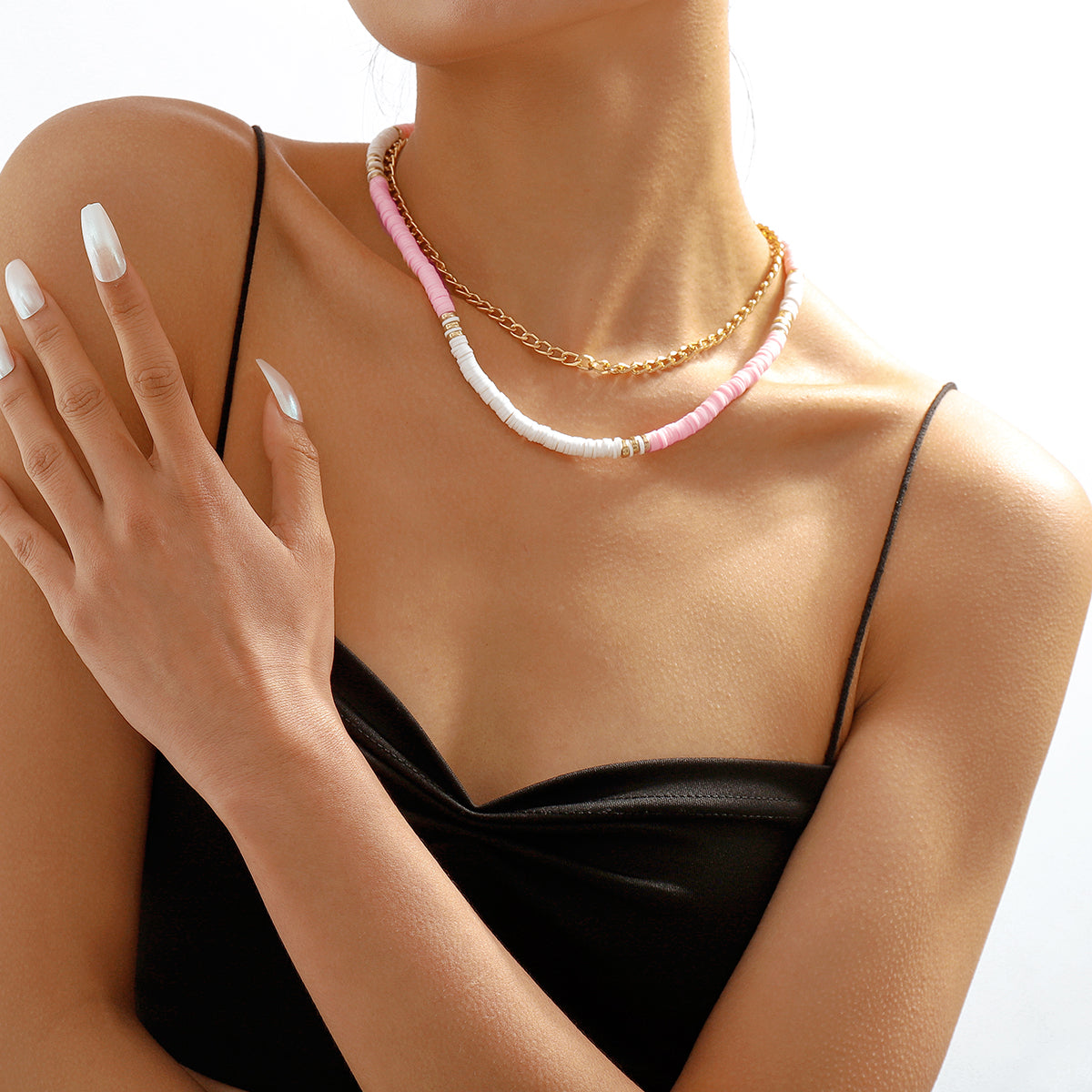 Pink Polymer Clay & 18K Gold-Plated Layered Necklace