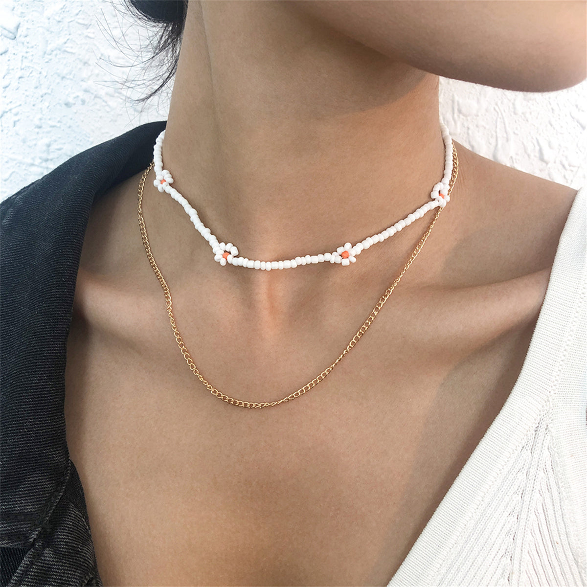 White Howlite & 18K Gold-Plated Mum Station Necklace Set