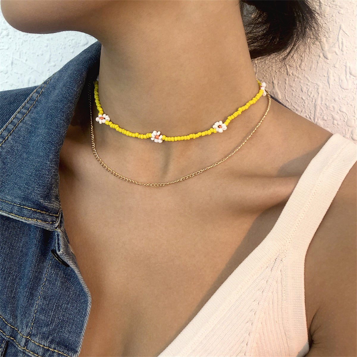 Yellow Howlite & 18K Gold-Plated Mum Station Necklace Set