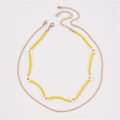 Yellow Howlite & 18K Gold-Plated Mum Station Necklace Set