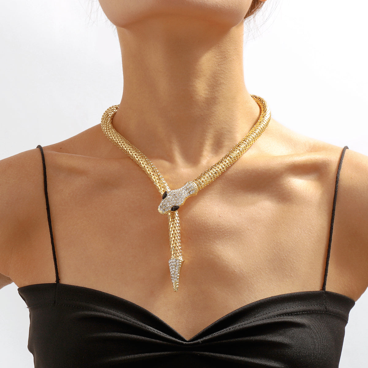 Cubic Zirconia & 18K Gold-Plated Snake Lariat Necklace