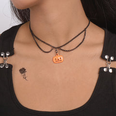 Orange & Black Pumpkin Layered Pendant Necklace