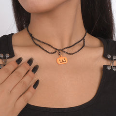 Orange & Black Pumpkin Layered Pendant Necklace