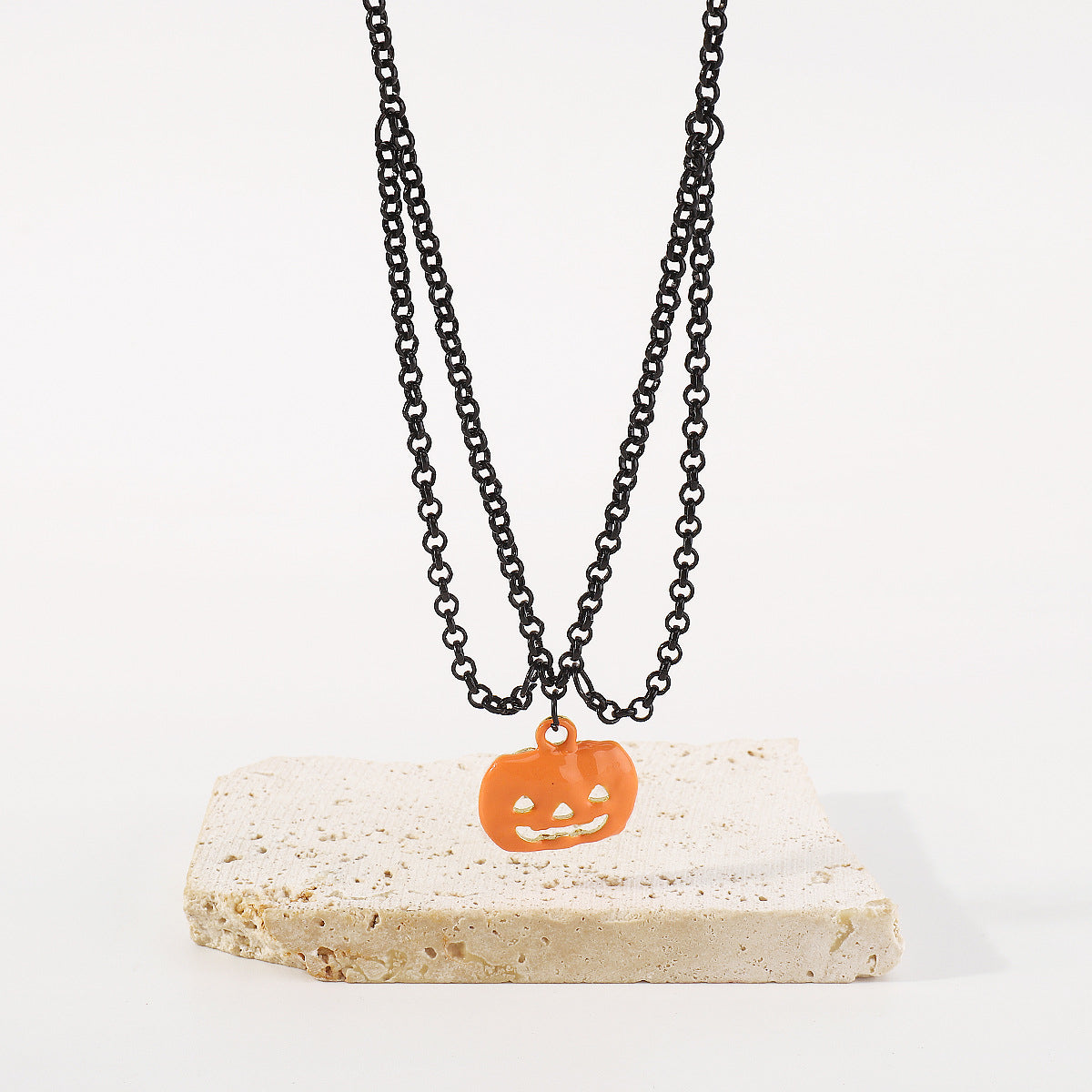 Orange & Black Pumpkin Layered Pendant Necklace