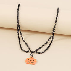 Orange & Black Pumpkin Layered Pendant Necklace