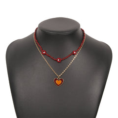 Red Howlite & Enamel 18K Gold-Plated Mum Chain Heart Pendant Necklace Set