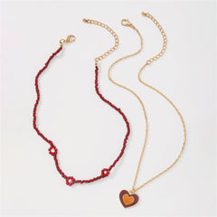 Red Howlite & Enamel 18K Gold-Plated Mum Chain Heart Pendant Necklace Set