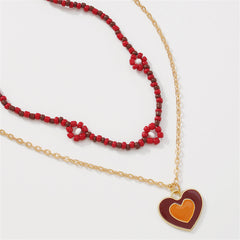 Red Howlite & Enamel 18K Gold-Plated Mum Chain Heart Pendant Necklace Set