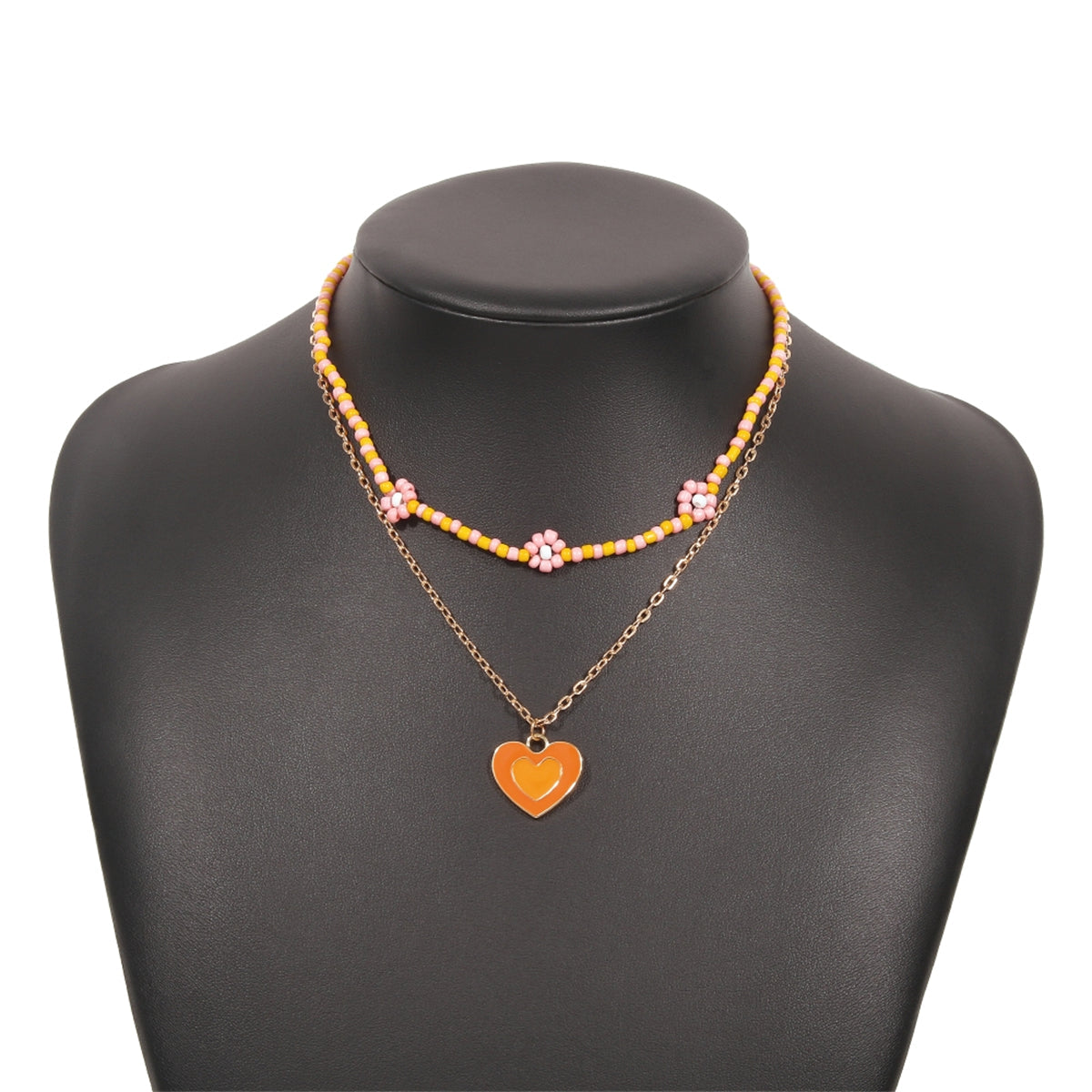 Yellow Howlite & Enamel 18K Gold-Plated Mum Chain Heart Pendant Necklace Set