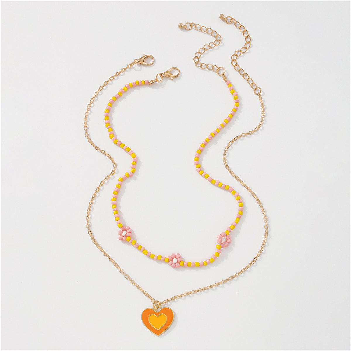 Yellow Howlite & Enamel 18K Gold-Plated Mum Chain Heart Pendant Necklace Set