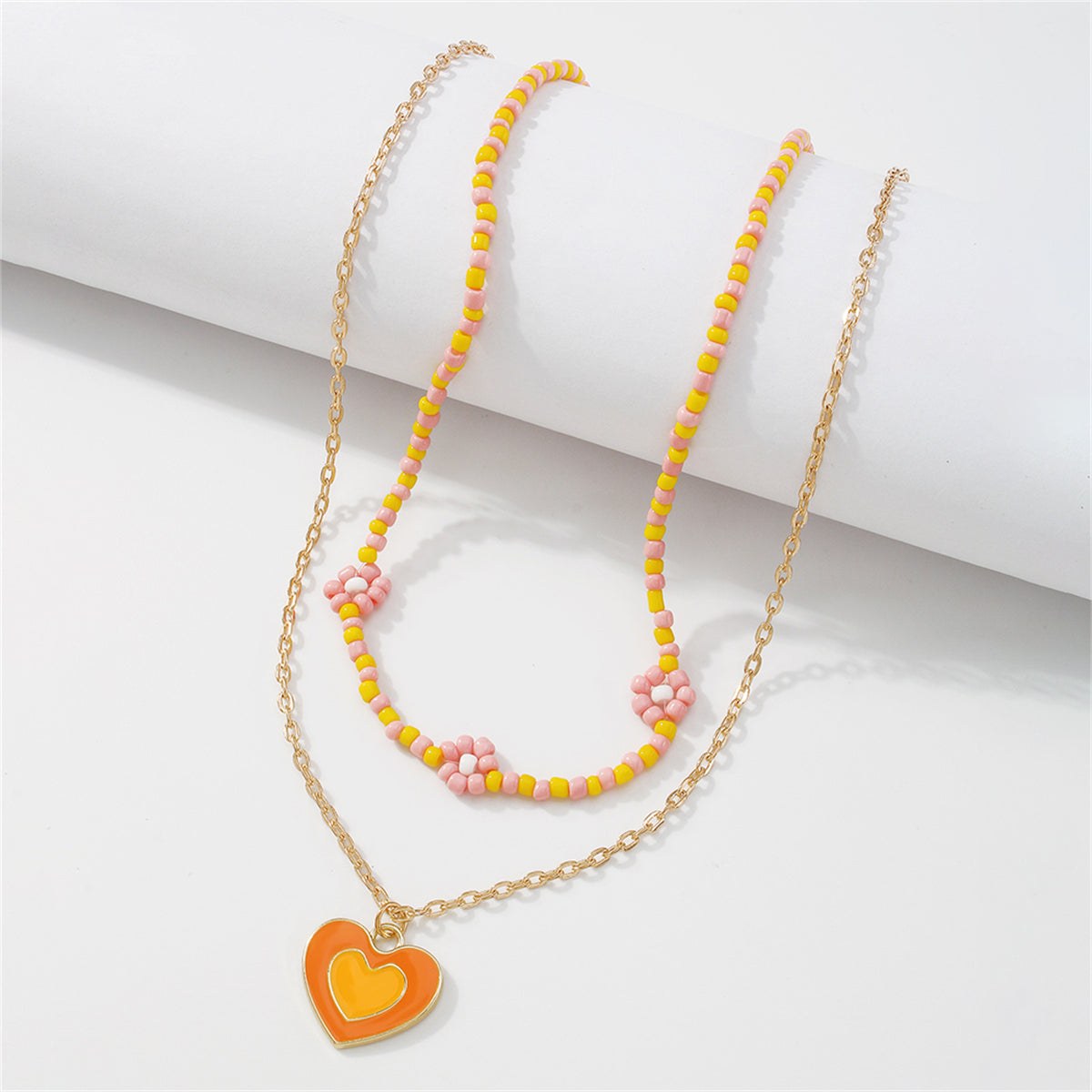 Yellow Howlite & Enamel 18K Gold-Plated Mum Chain Heart Pendant Necklace Set