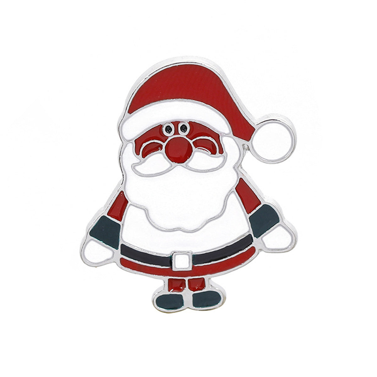 Silver-Plated & White Enamel Santa Brooch