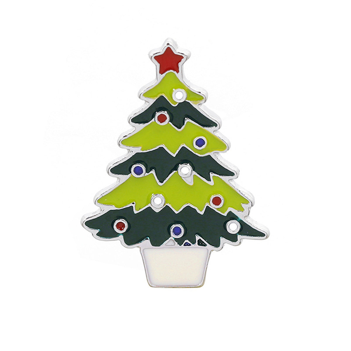 Green & Silver-Plated Christmas Tree Brooch