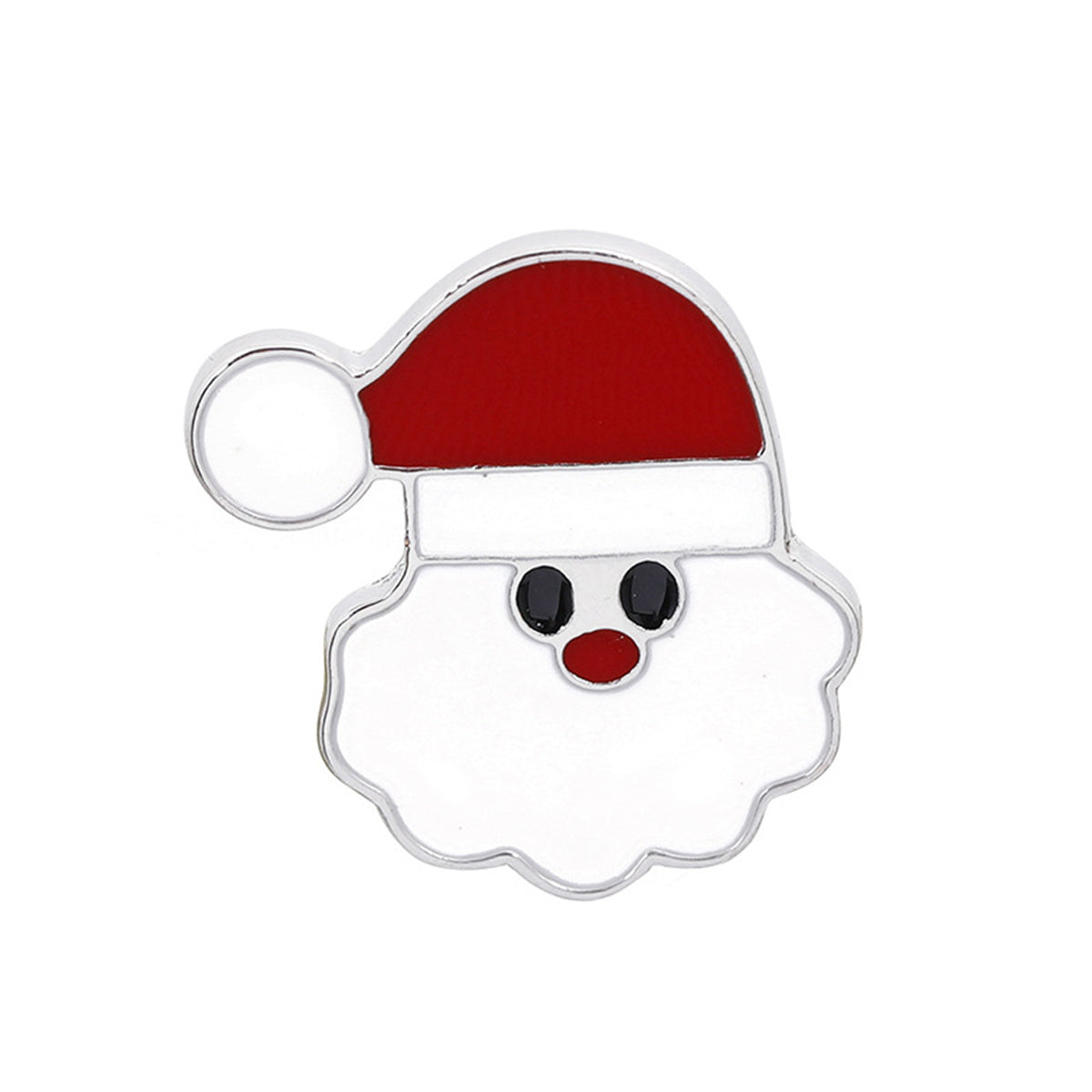 Silver-Plated & Red Enamel Santa Face Brooch