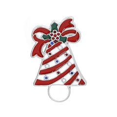 Red & White Enamel Stripe Christmas Bell Brooch