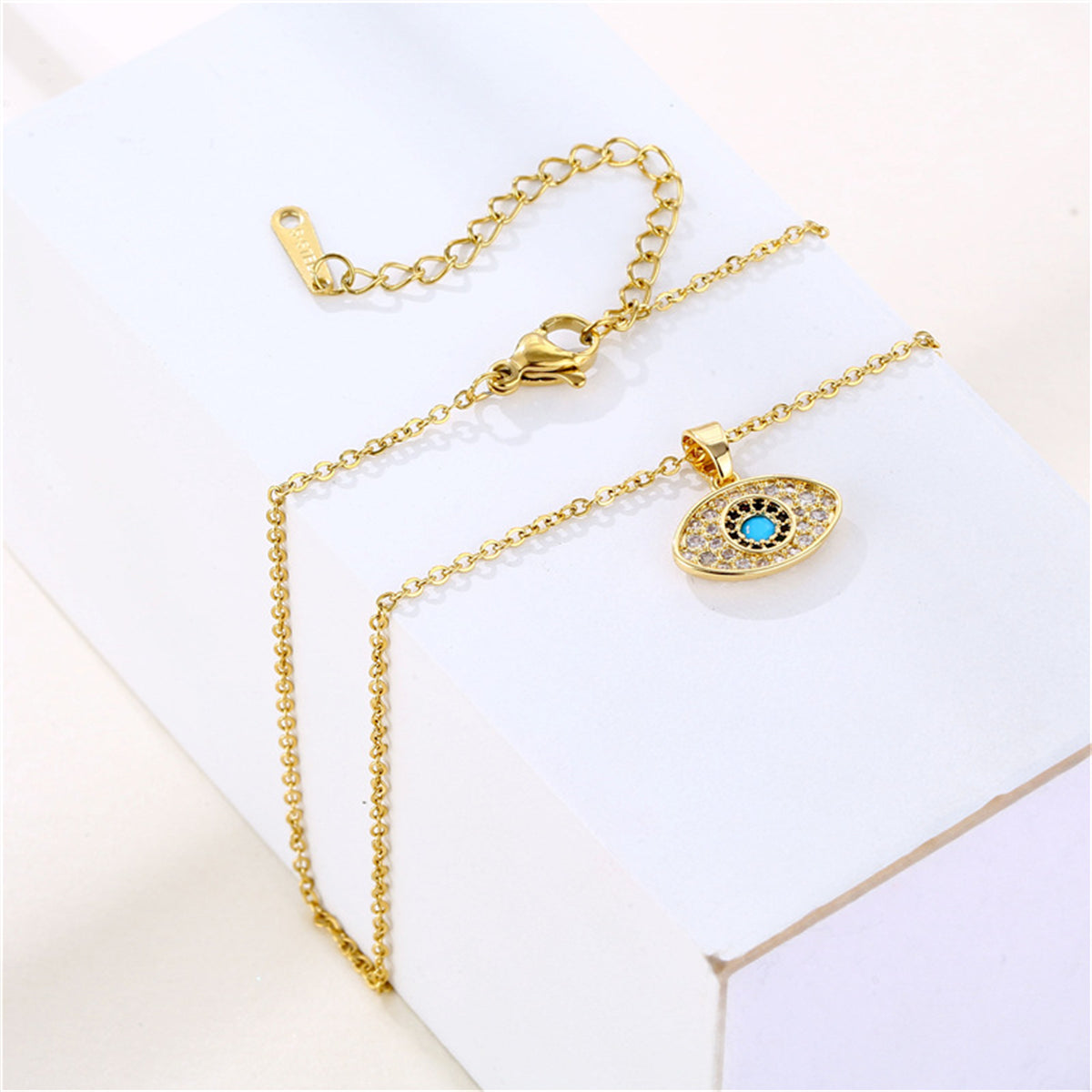 Cubic Zirconia & 18K Gold-Plated Eye Pendant Necklace