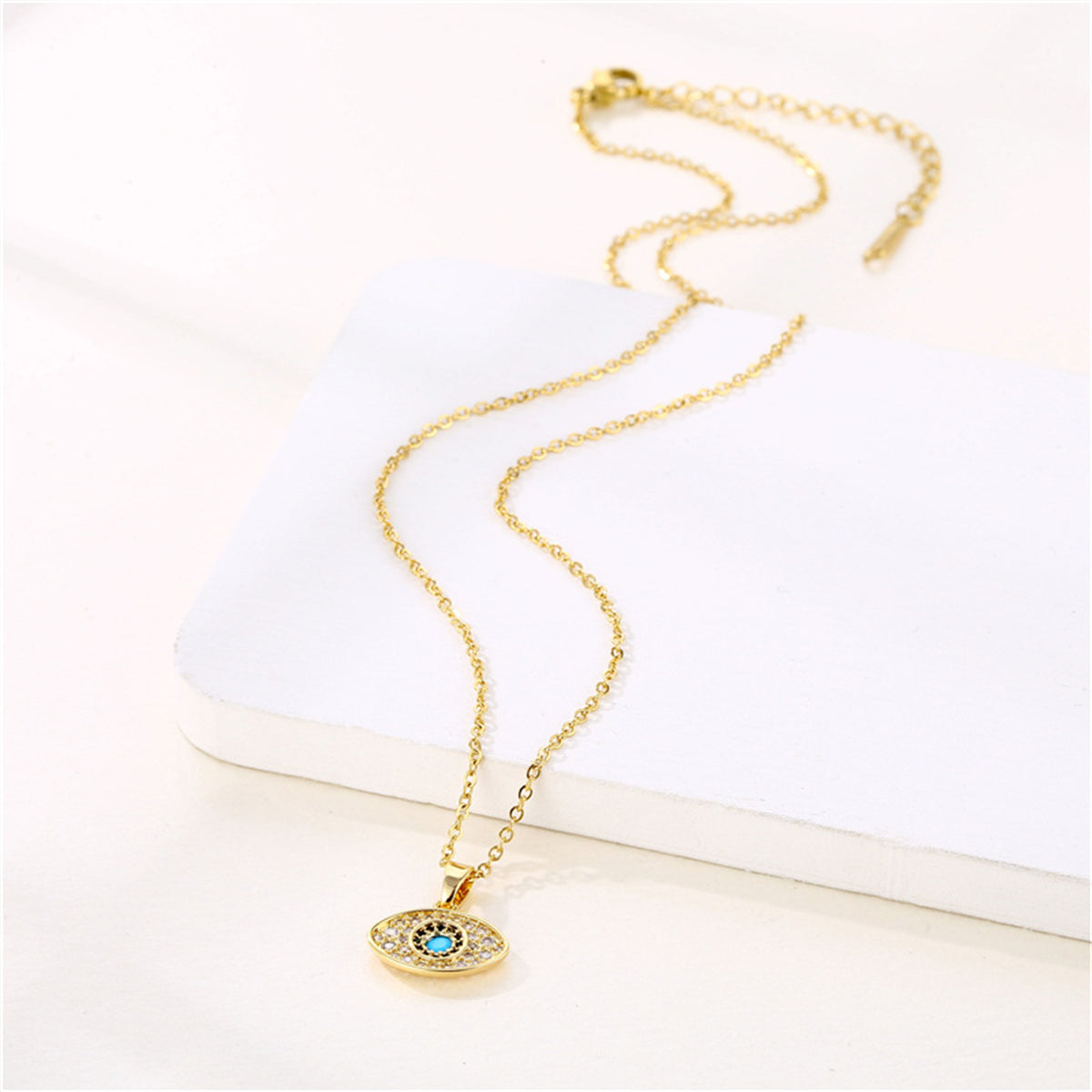 Cubic Zirconia & 18K Gold-Plated Eye Pendant Necklace