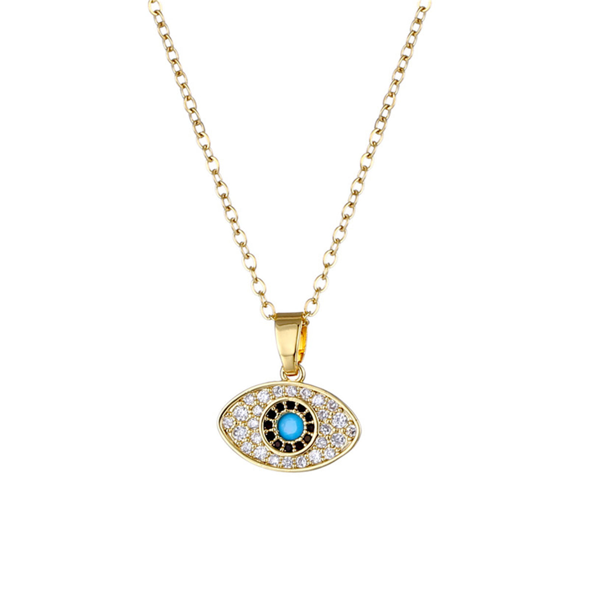 Cubic Zirconia & 18K Gold-Plated Eye Pendant Necklace