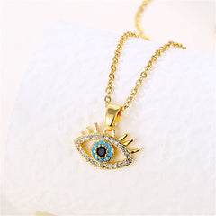 Blue Resin & Clear Cubic Zirconia Eye Pendant Necklace