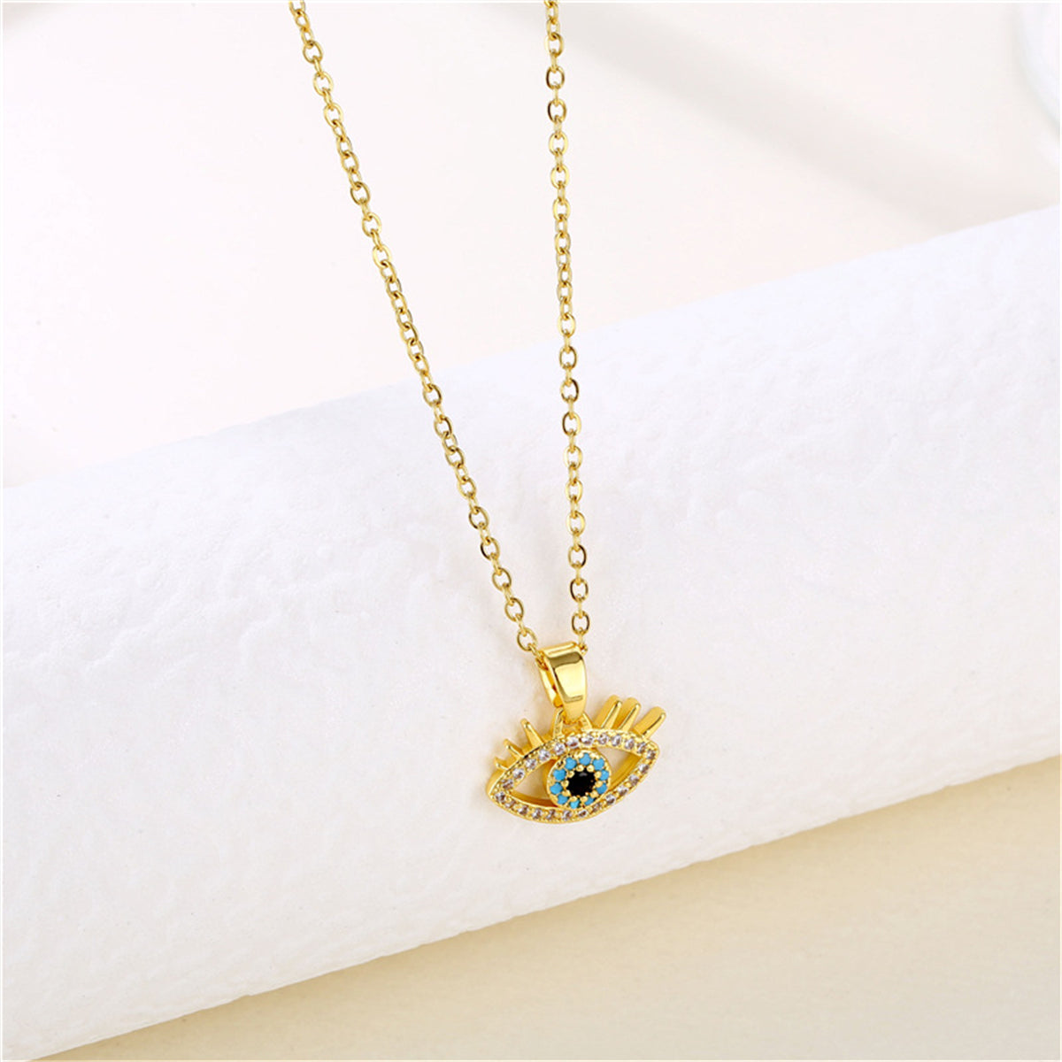 Blue Resin & Clear Cubic Zirconia Eye Pendant Necklace