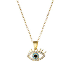 Blue Resin & Clear Cubic Zirconia Eye Pendant Necklace