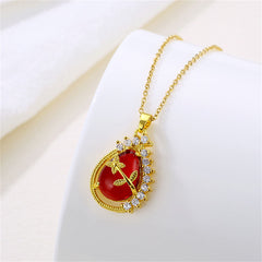 Red Quartz & 18K Gold-Plated Botanical Drop Pendant Necklace