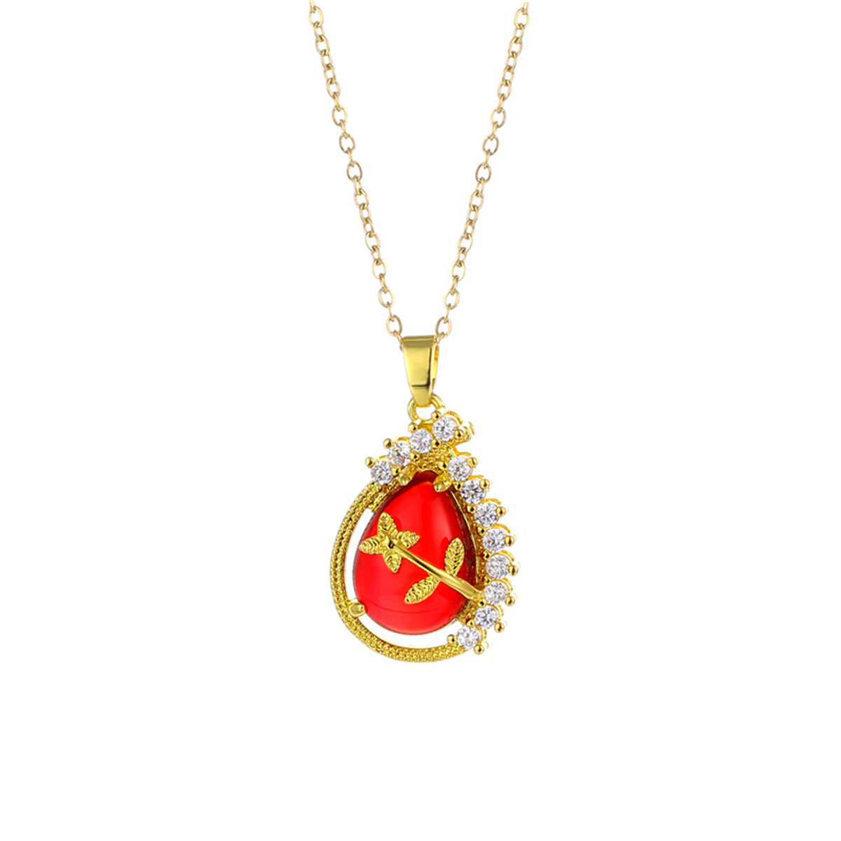 Red Quartz & 18K Gold-Plated Botanical Drop Pendant Necklace