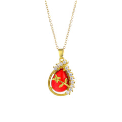 Red Quartz & 18K Gold-Plated Botanical Drop Pendant Necklace