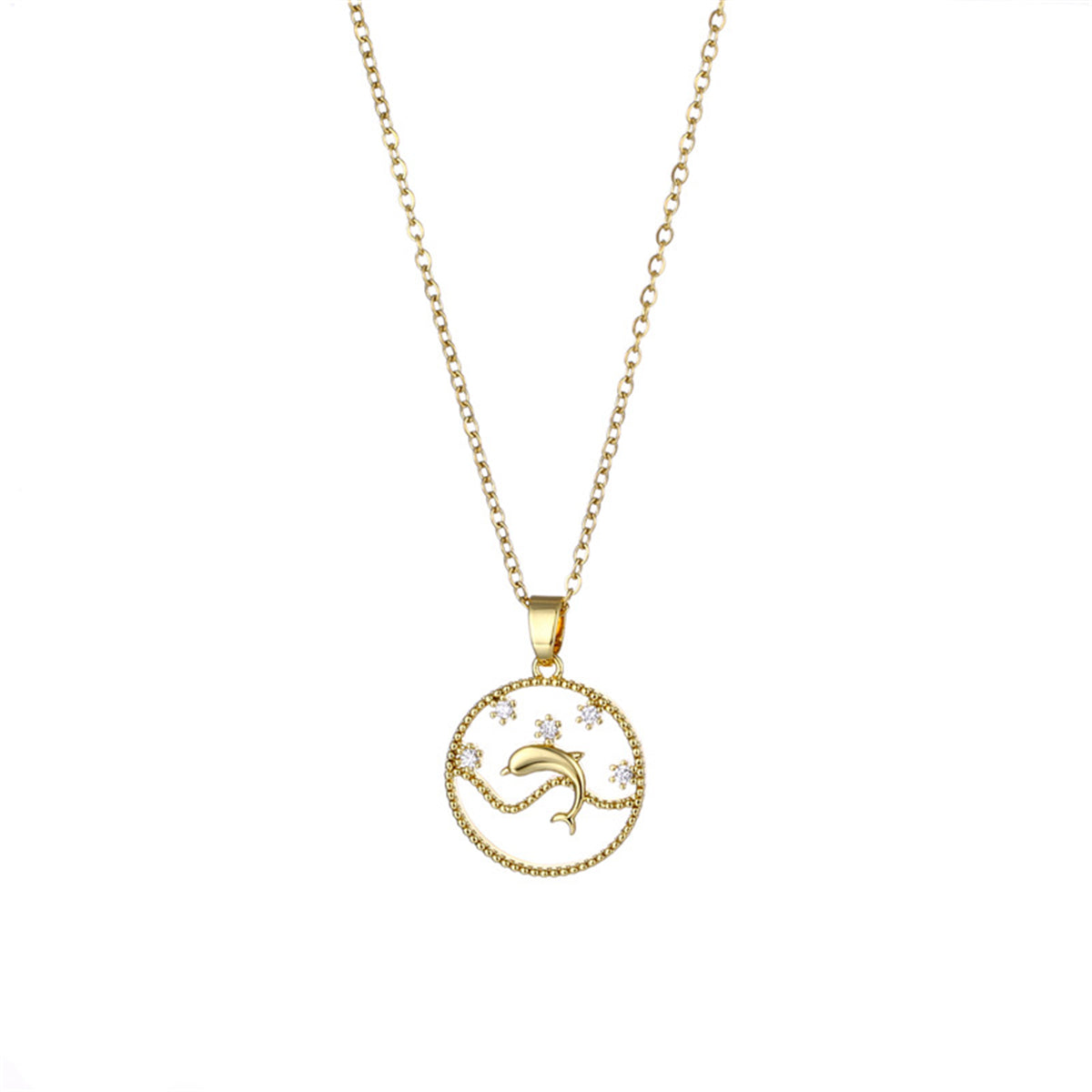 Cubic Zirconia & 18K Gold-Plated Dolphin Pendant Necklace