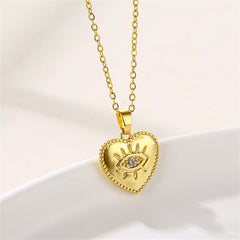 Cubic Zirconia & 18K Gold-Plated Eye Heart Pendant Necklace