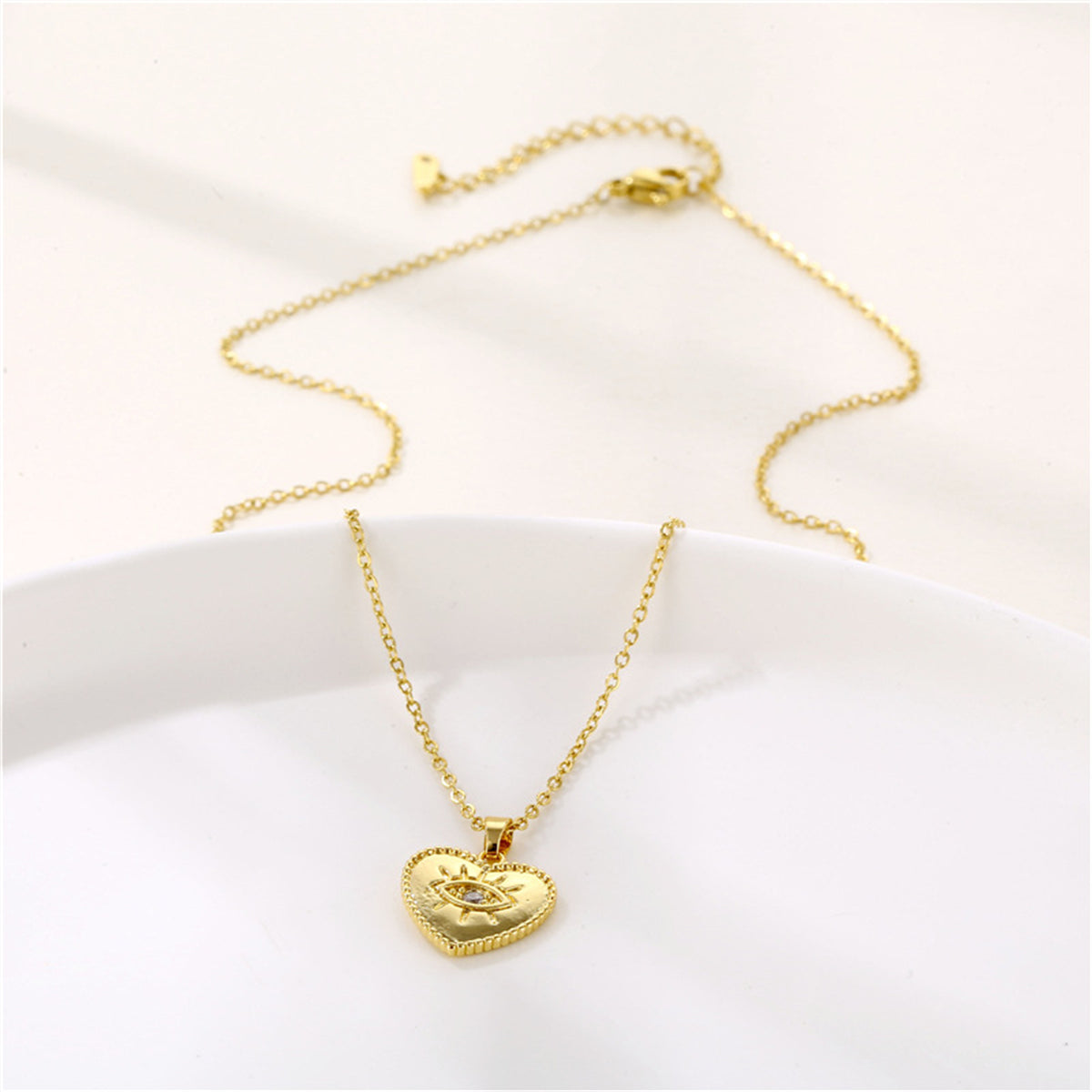 Cubic Zirconia & 18K Gold-Plated Eye Heart Pendant Necklace