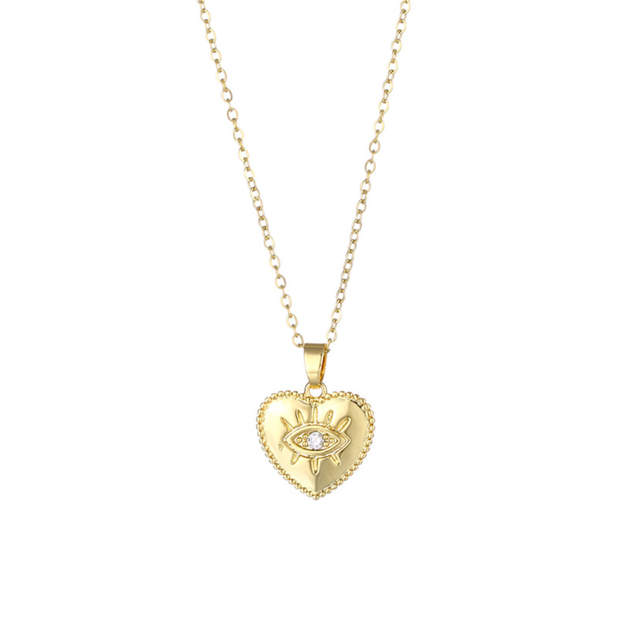 Cubic Zirconia & 18K Gold-Plated Eye Heart Pendant Necklace