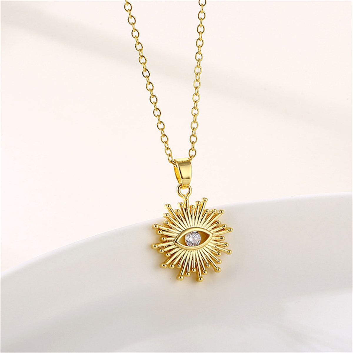 Cubic Zirconia & 18K Gold-Plated Eye Pendant Necklace