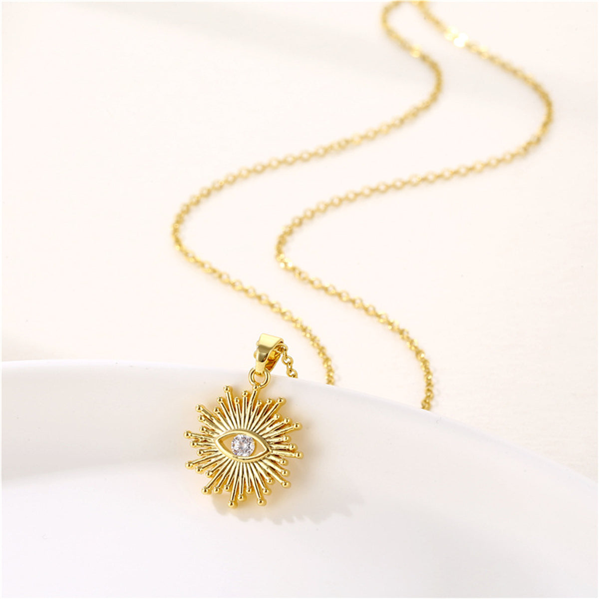 Cubic Zirconia & 18K Gold-Plated Eye Pendant Necklace